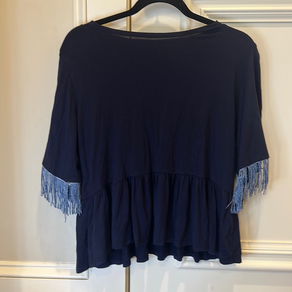 Lori & Jane Girls 10-12Y Navy Fringe Flowy Top